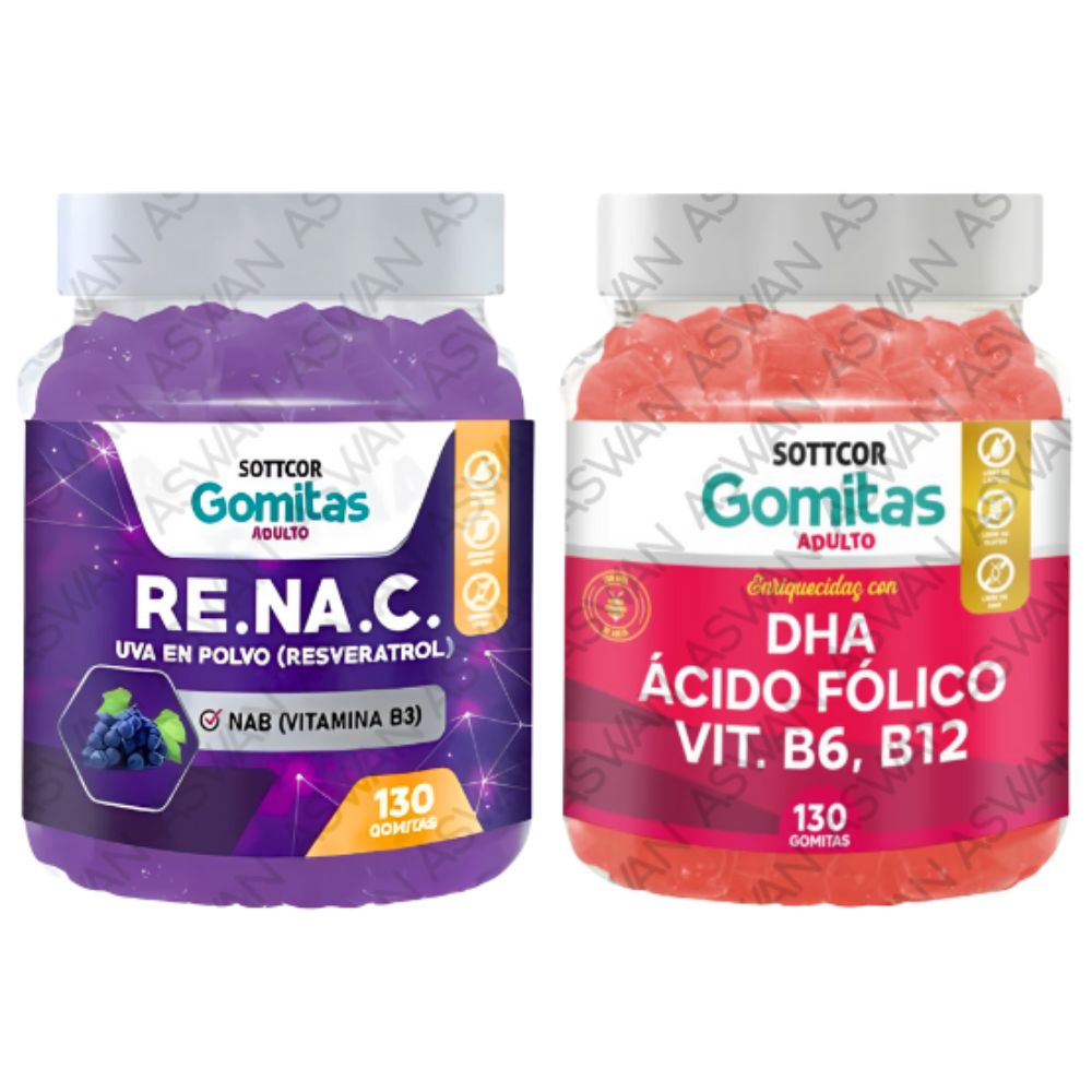 Pack Adulto Resveratrol & DHA 130 Gomitas - SOTTCOR