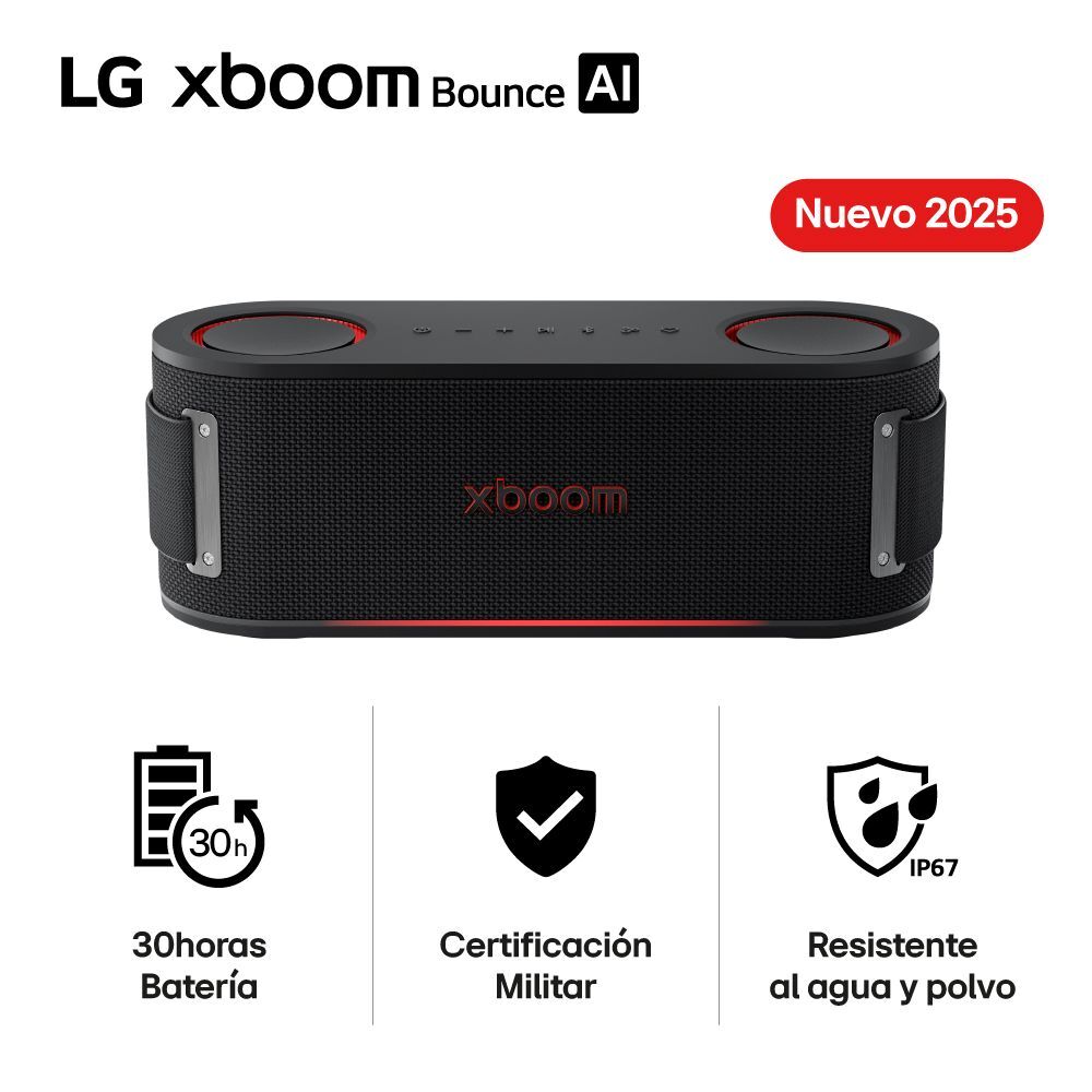 Parlante LG xboom Bounce 40W Portátil 30 hrs de batería Certifición Militar IP67 (2025)
