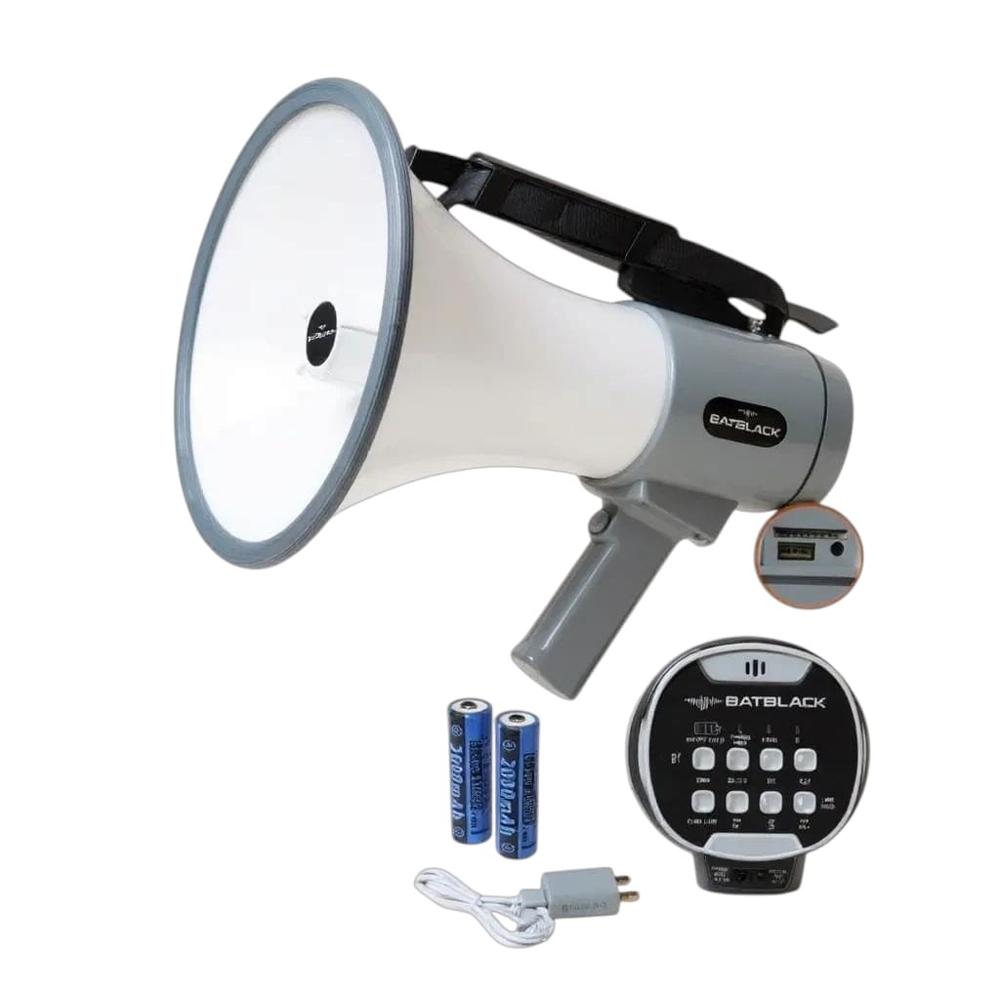 Megáfono Recargable de 120W Batblack BT-MF98 con Sistema de Grabacion y Sirena