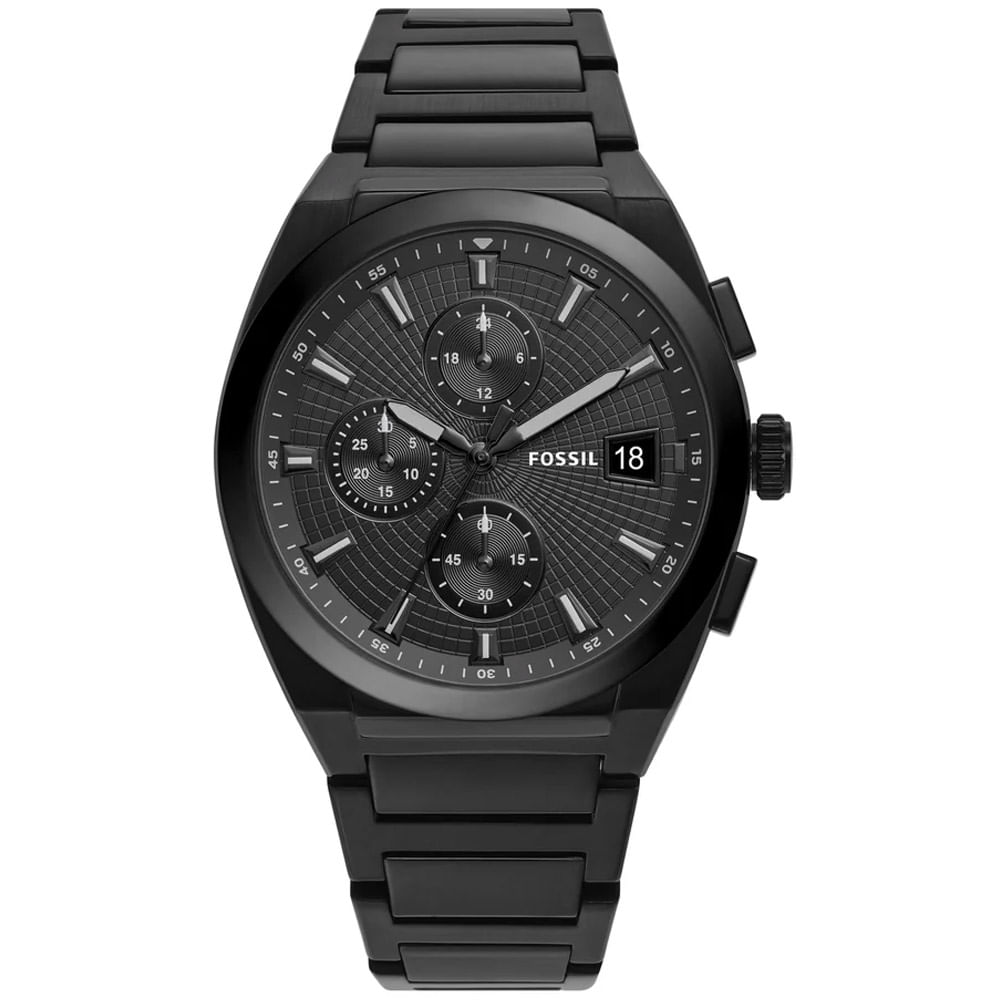 Reloj Fossil Everett Chrono FS5797 Para Hombre Fecha Cronometro Acero Inoxidable Negro
