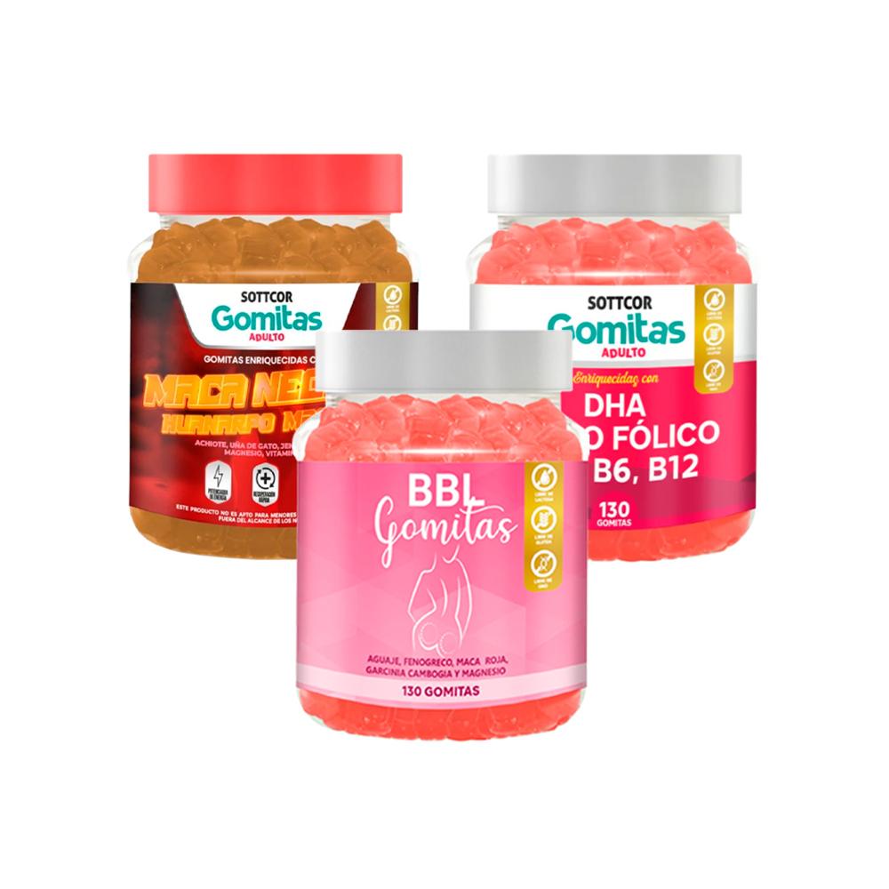 Pack De Gomitas Maca Negra + Bbl + Dha Sottcor Adultos