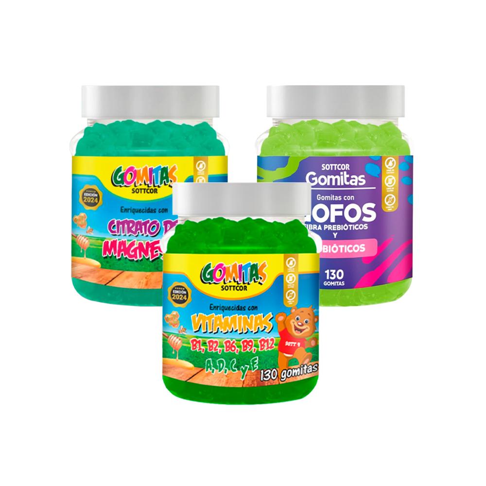 Combo Gomitas Gofos + Citrato + Multivitaminas Sottcor Niños