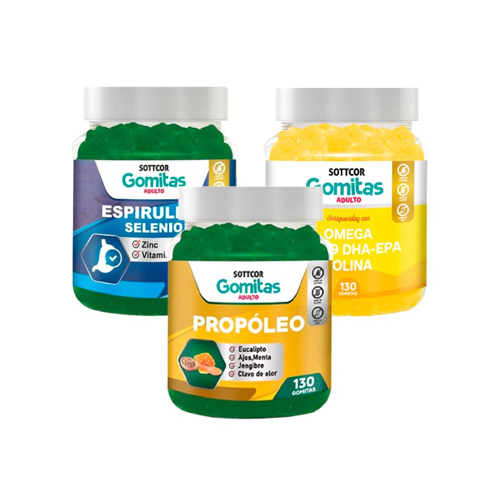 Combo Gomitas Propóleos + Espirulina + Omega Sottcor Adultos