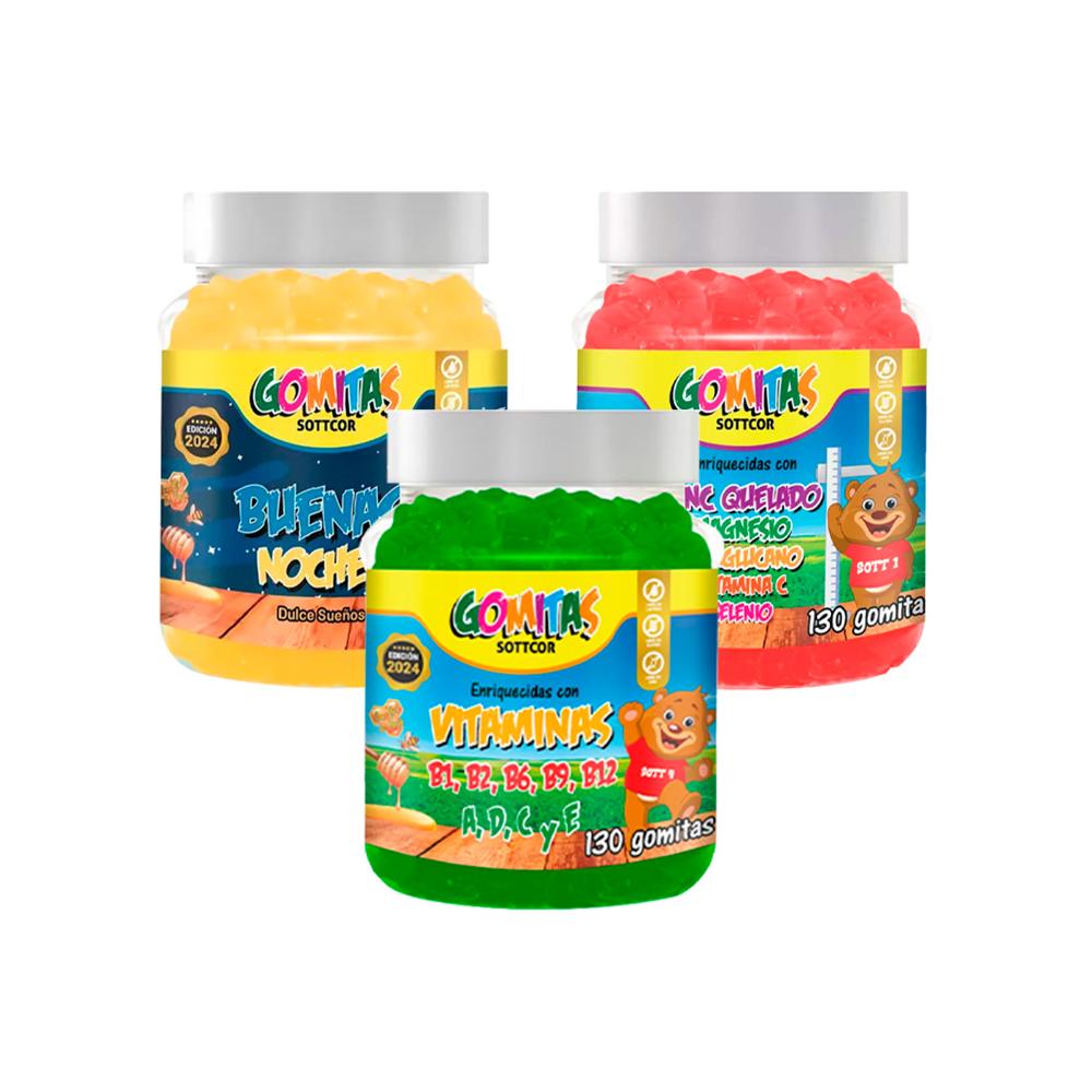 Pack Gomitas Multivitaminas + Buenas Noches + Gofos Sottcor Niños