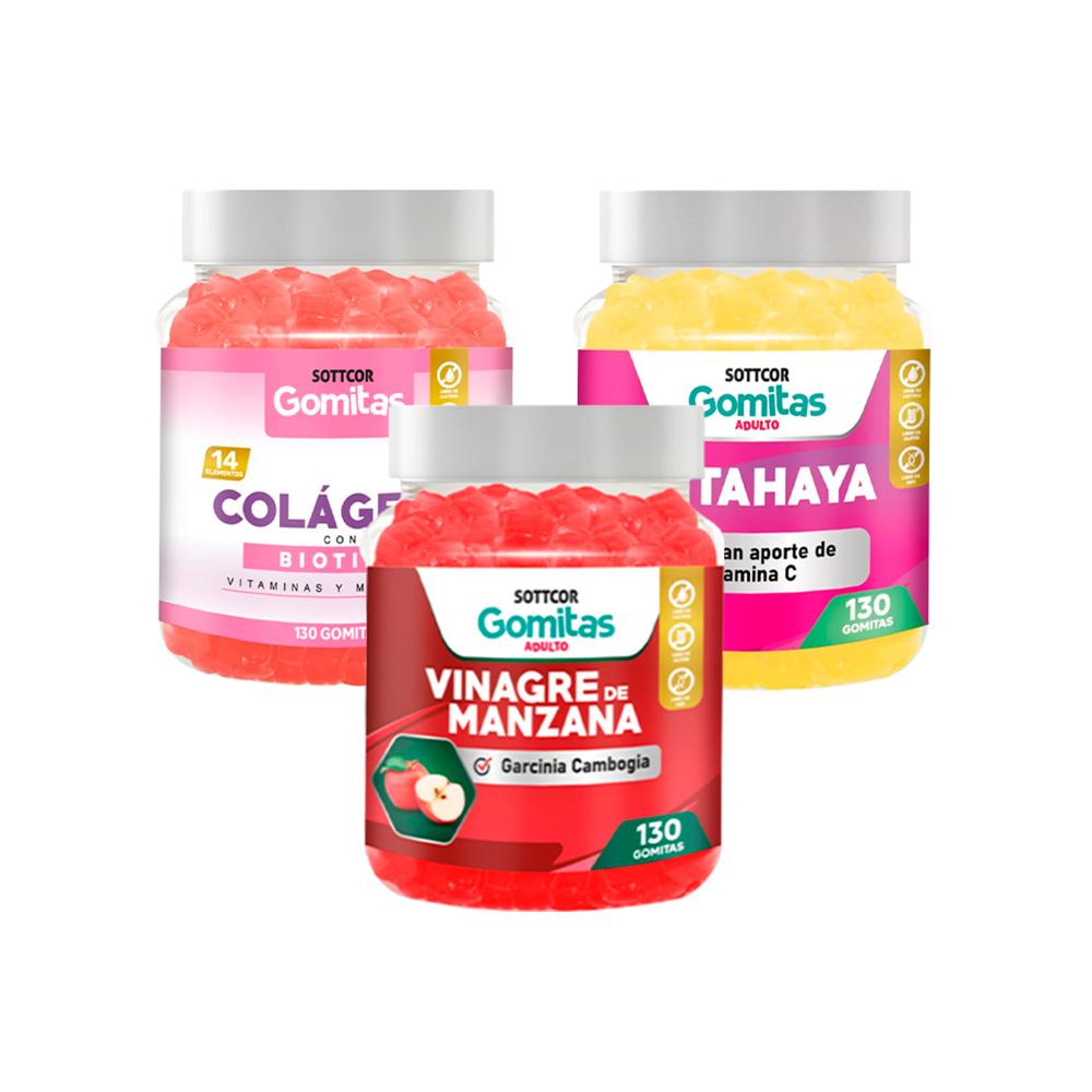 Combo Gomitas Colágeno + Vinagre De Manzana + Pitahaya Sottcor Adultos