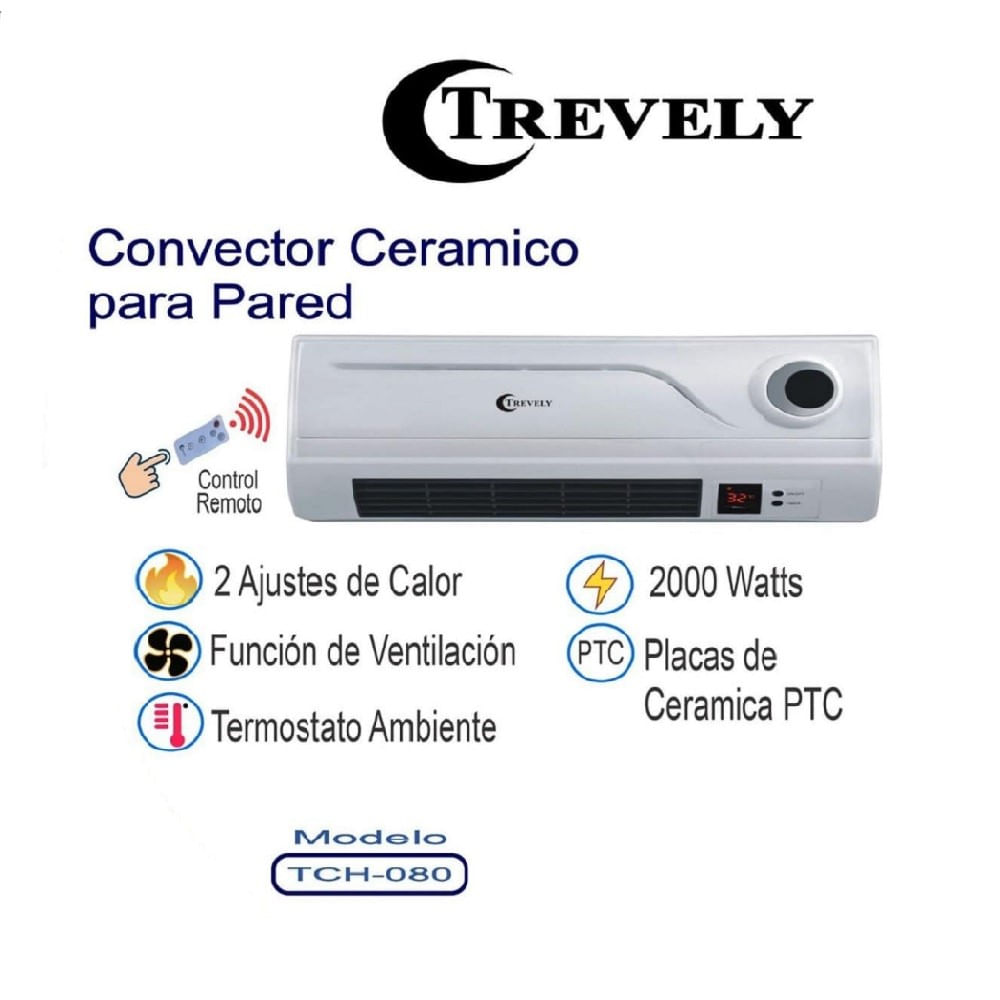 Calentador De Pared TREVELY TCH-080 2000W C/Control Remoto