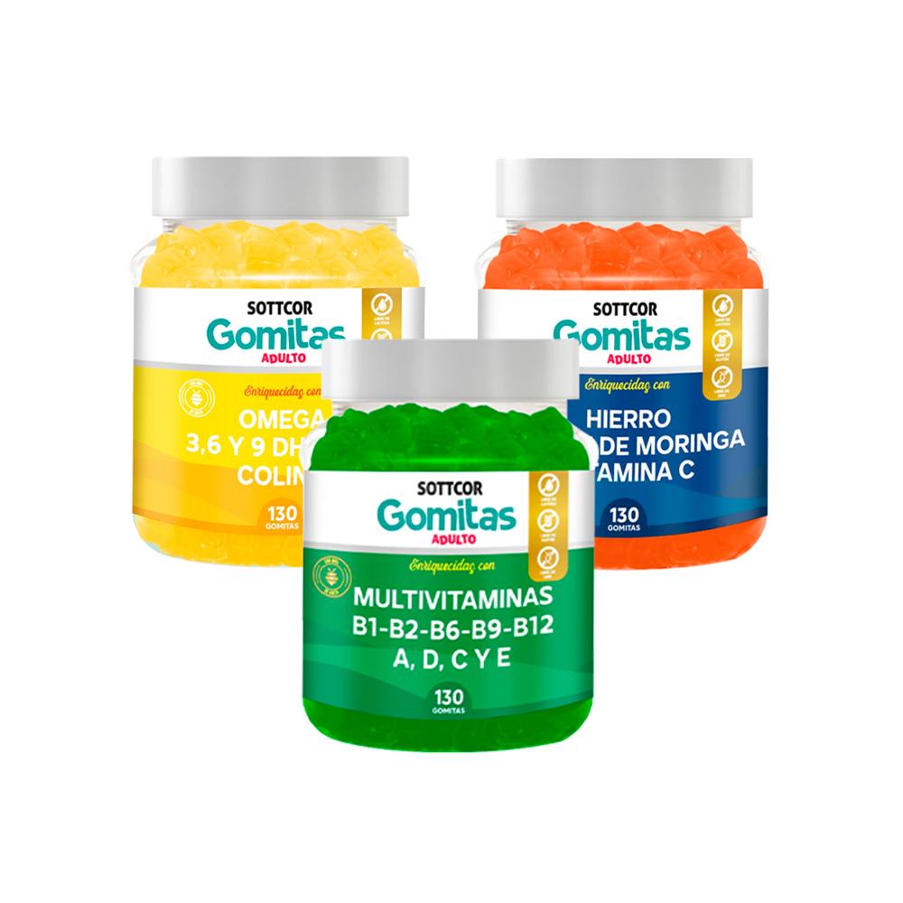 Super Combo Gomitas Omega + Multivitaminas + Hierro Sottcor Adultos