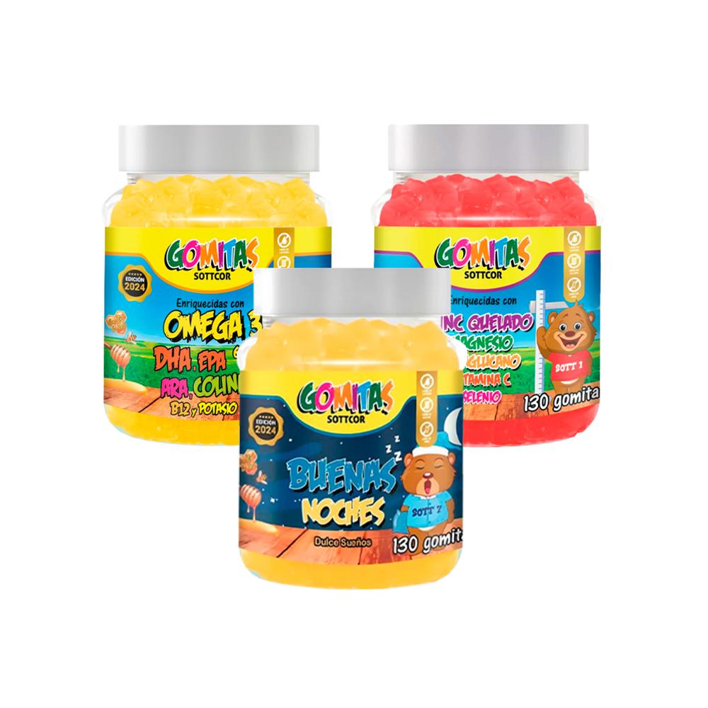 Combo Gomitas Buenas Noches + Zinc Quelado + Omega Sottcor Niños