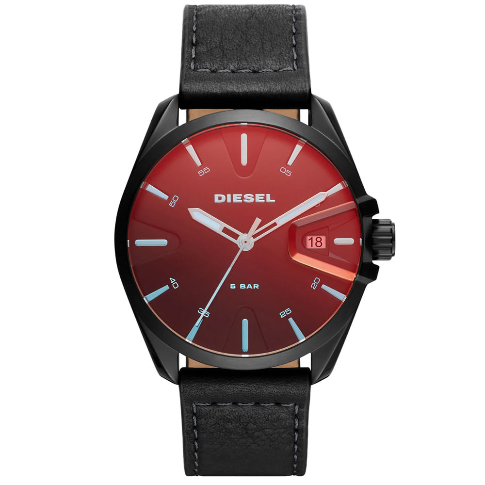 Reloj Diesel MS9 DZ1945 Fecha Correa de Cuero Negro Cristal Iridiscente