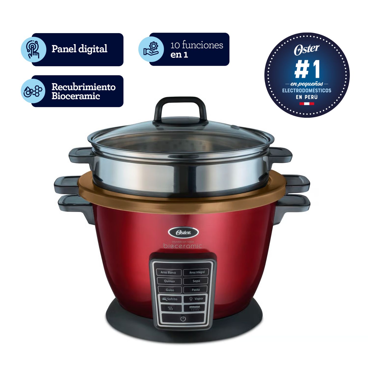 Olla Arrocera multifunción 10 en 1 Oster® con recubrimiento antiadherente Bioceramic™ CKSTRC9030R
