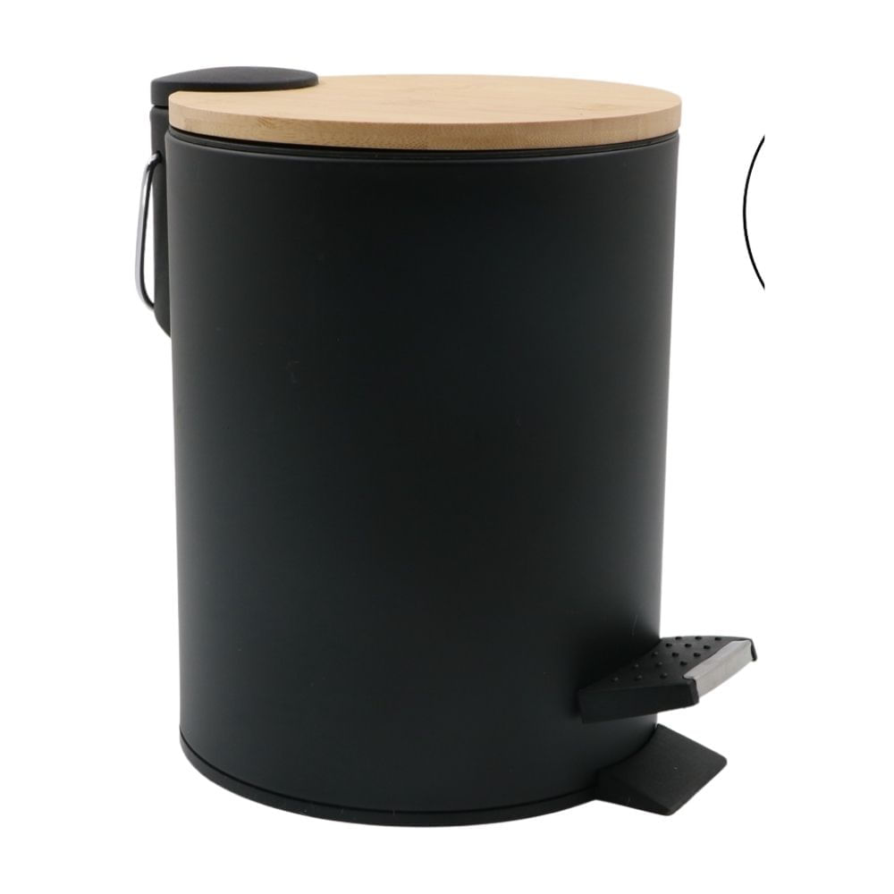 Papelera redonda metal Negro + Bambu 5 litros Orange