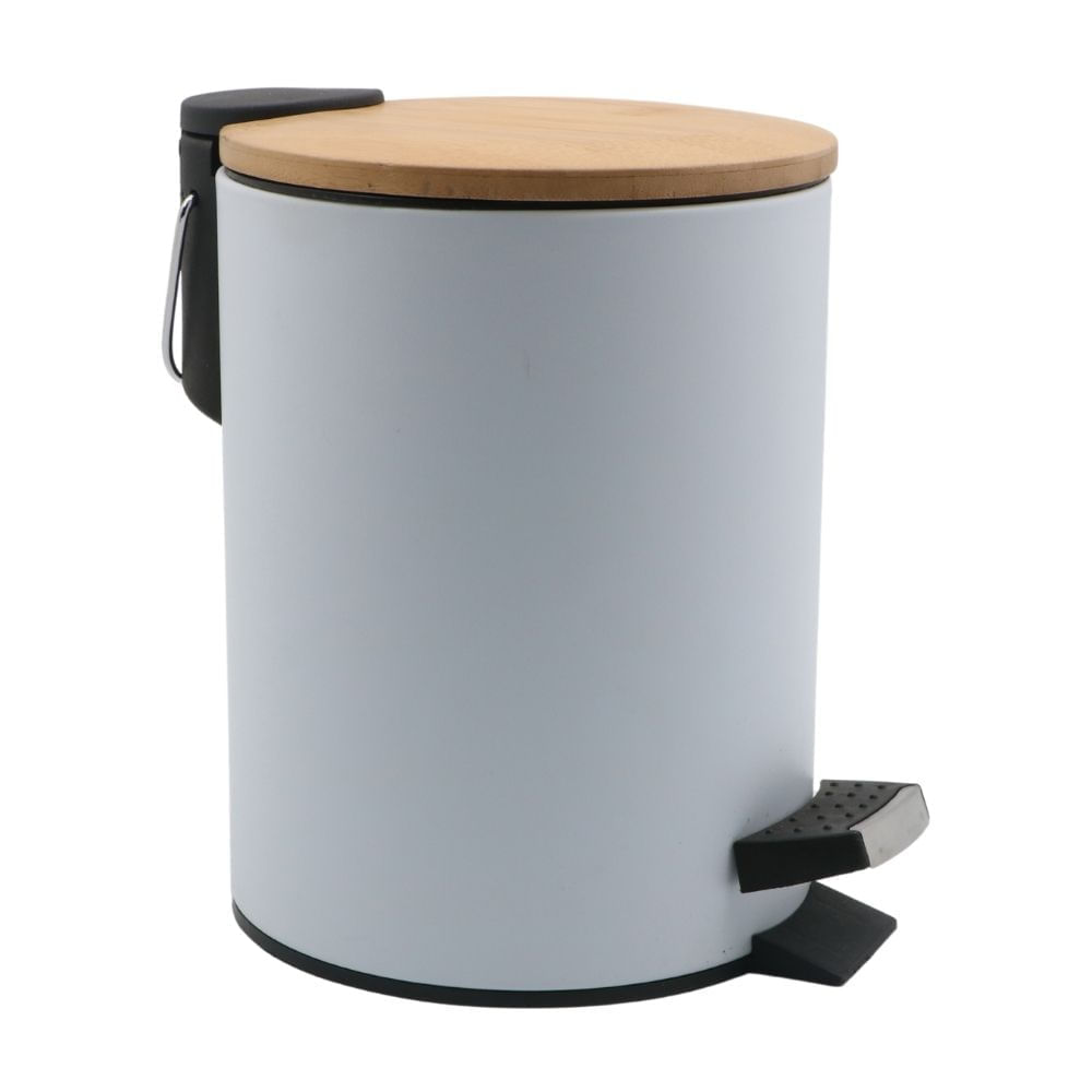 Papelera redonda metal Blanco + Bambu 5 litros Orange