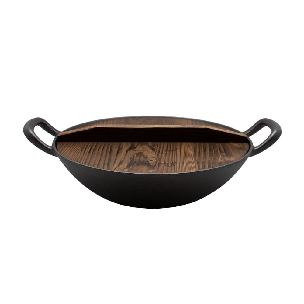 Wok con Tapa de Madera Disco Iron Cast Wayu