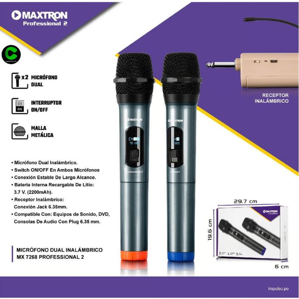 Micrófono MAXTRON MX7258 PROFESSIONAL 2 Inalámbrico Dual