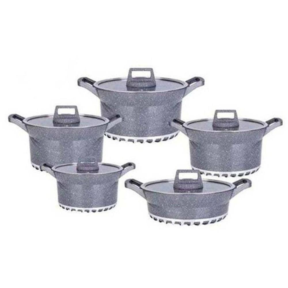 Juego de ollas de roca volcánica valeska vl-let010 10 piezas - plomo