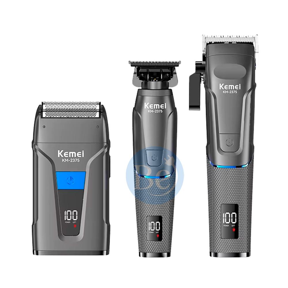 Pack Kemei KM-2375 Cortadora Pantalla Led con Trimmer y Afeitadora