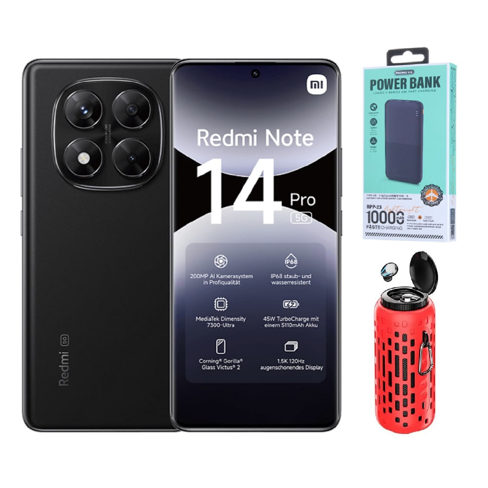 Xiaomi Redmi Note 14 Pro 5G 256GB Negro + Powerbank 10000mAh +  Parlante Bluetooth + Audifonos