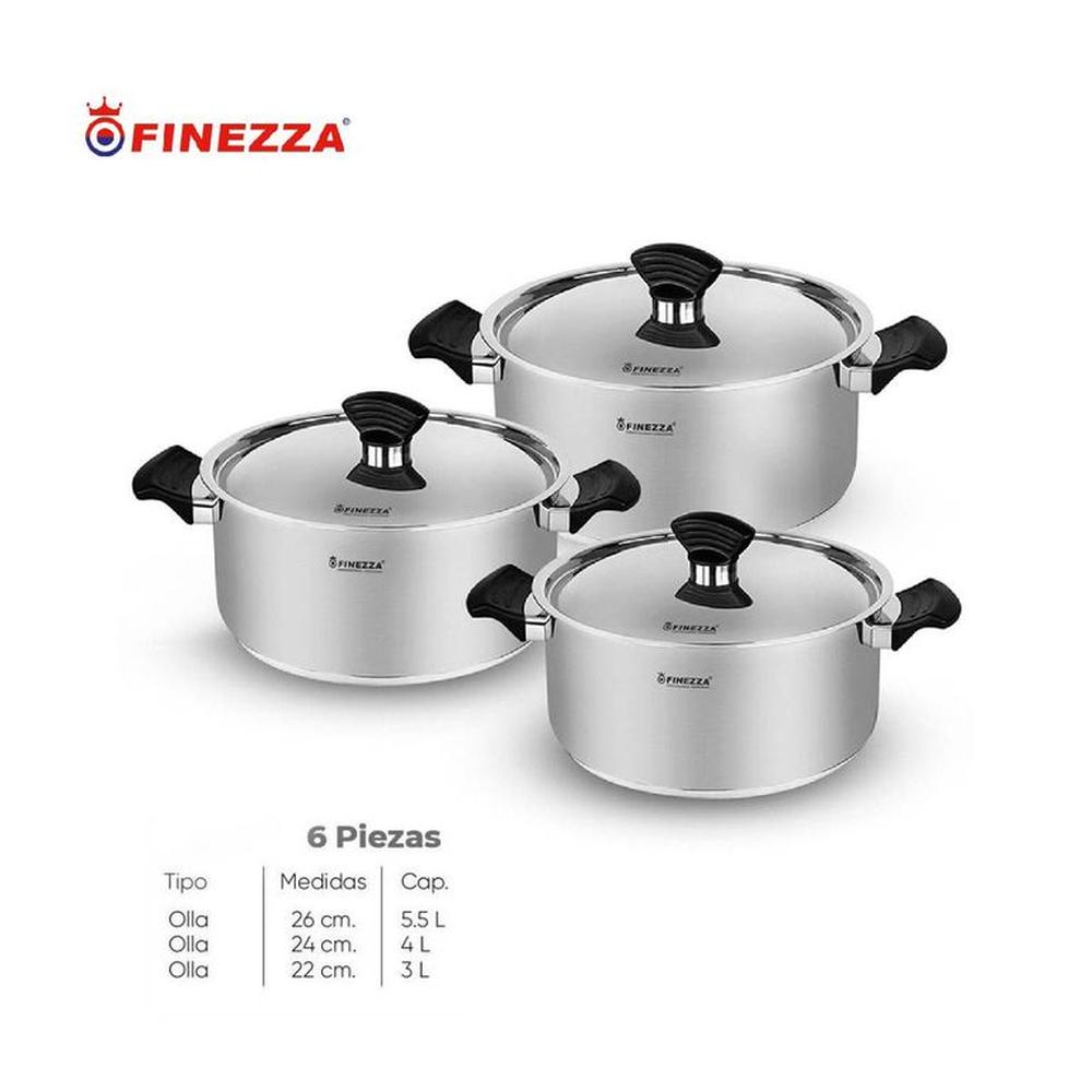 Set de ollas de acero inoxidable FZ-1042TS-IN FINEZZA 6 PZAS
