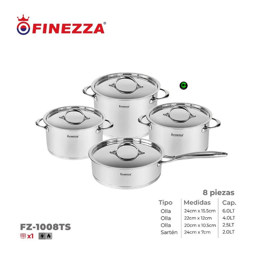 Set de Ollas Finezza Acero Inoxidable 8 Piezas FZ-1008TS