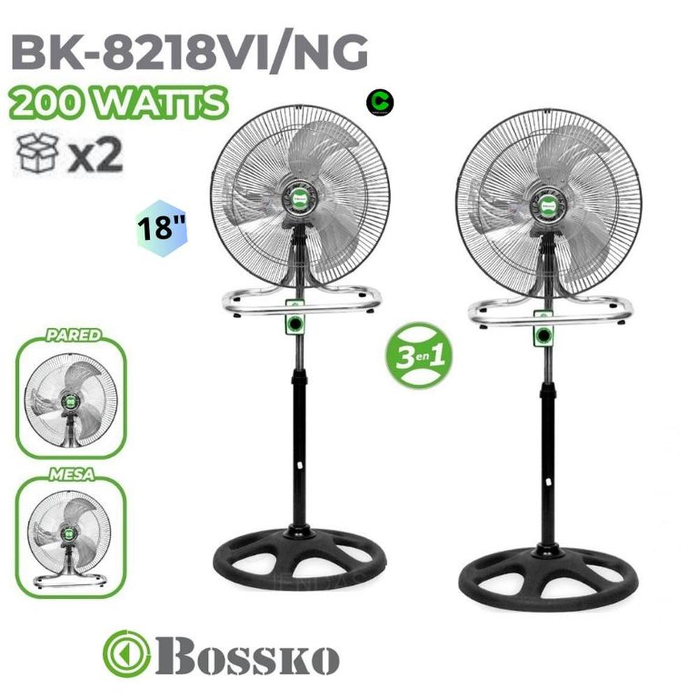 VENTILADOR BOSSKO 3 EN 1 BK-8218VI NG / NEGRO X 2 UNIDADES