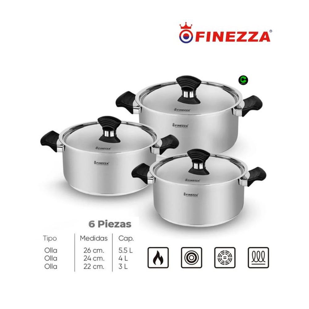 Juego de ollas de acero inoxidable FZ-1042TS-IN FINEZZA 6 PZAS