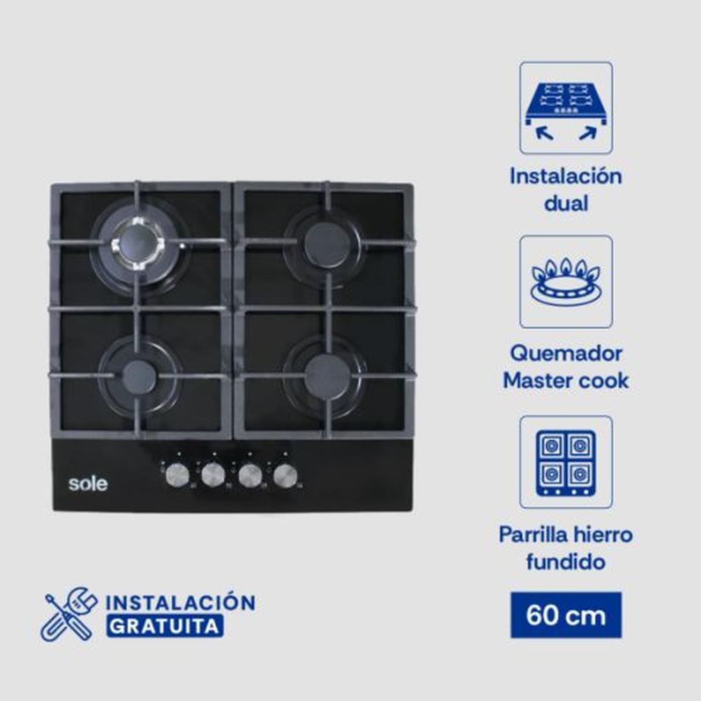Encimera Vidrio Templado Sole A Gas 60cm SOLCO045V2. Encimera Vidrio Templado Sole A Gas 60cm SOLCO045V2.