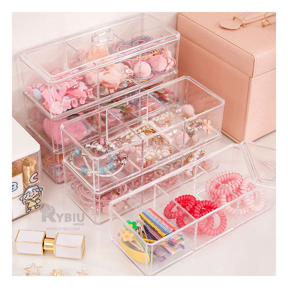 Caja de Maquillaje Moderna de 9 Divisiones Tono Transparente