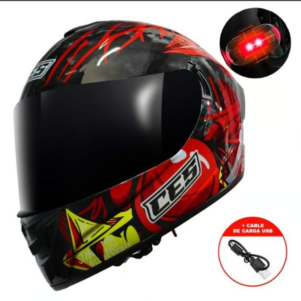 CASCO MOTO DOBLE VISOR ROJO BRILLO CON LUZ LED - TALLA L CASCO MOTO DOBLE VISOR ROJO BRILLO CON LUZ LED - TALLA L