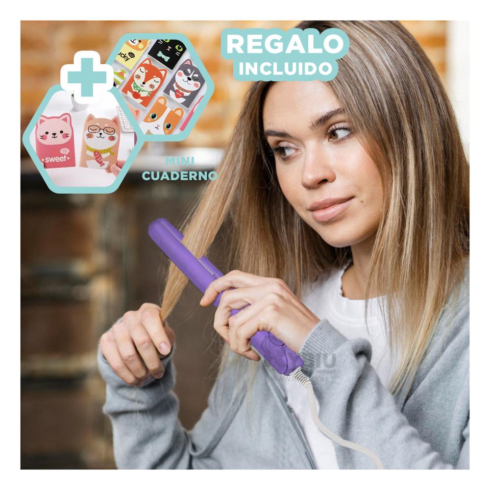 Planchador de Pelo Lindo Lila Y+Banderitas Adhesivas
