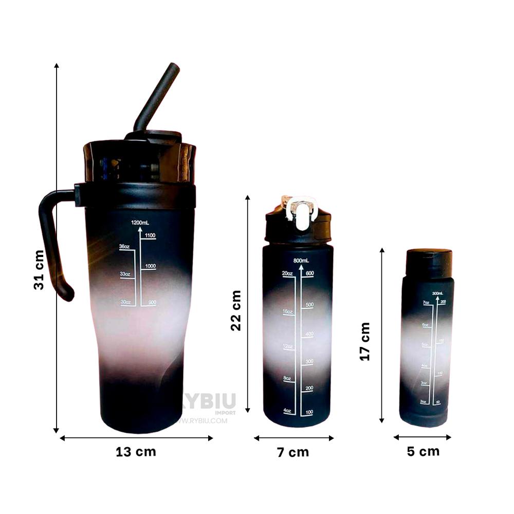 Trio de Botella Multifuncional Negro Y+Banderitas Adhesivas