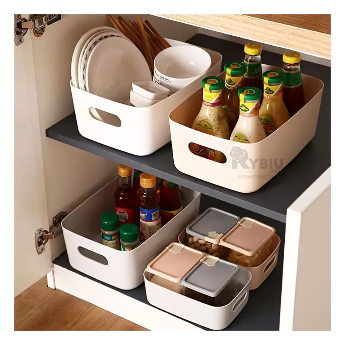 Cesta de Almacenamiento con Asas de 30.5x20x12cm en Blanco