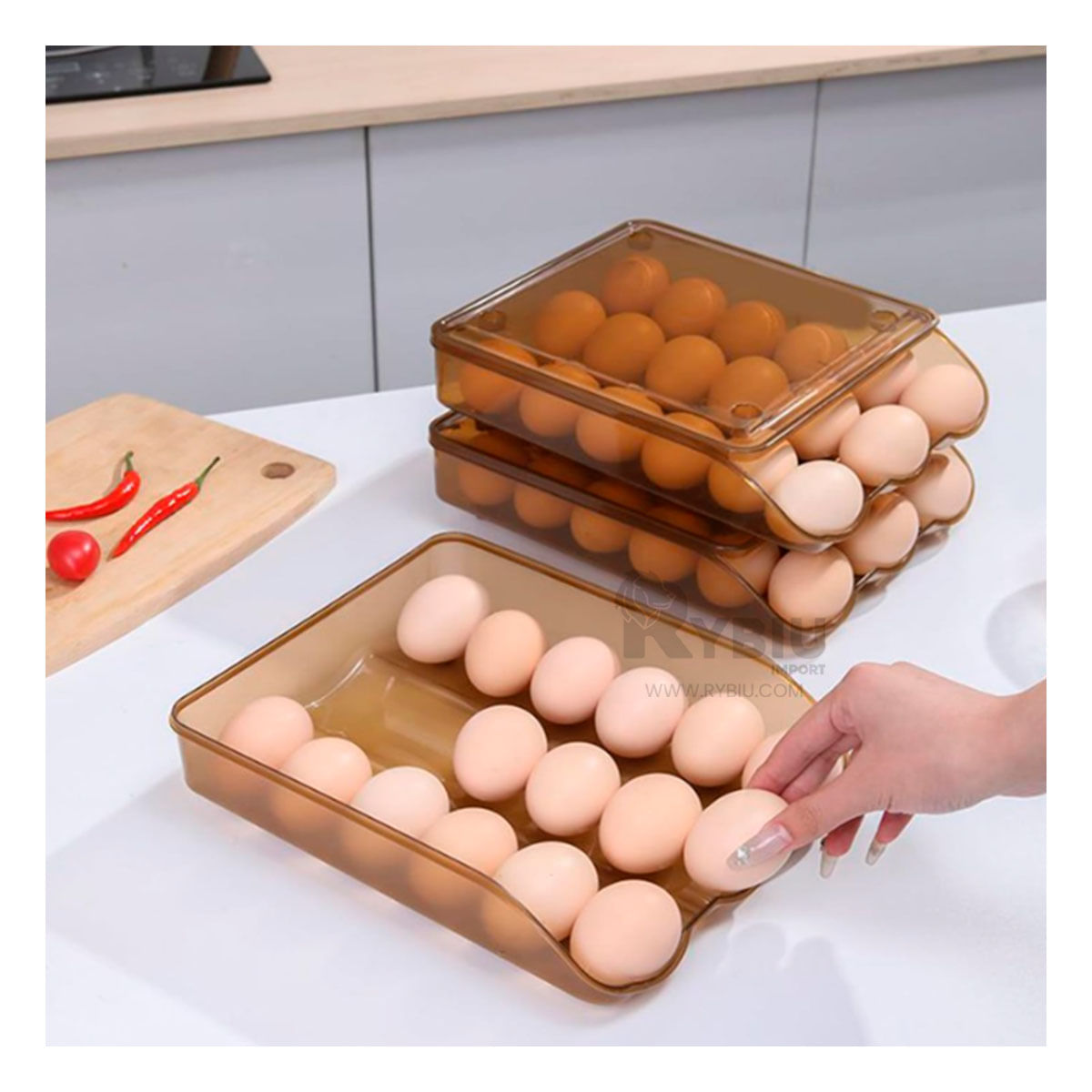 Organizador Dispensador para Huevos en Hogar en Color Marron