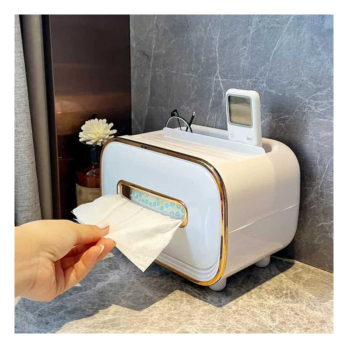 Caja con Compartimentos para Pañuelos en Blanco Y+Stickers