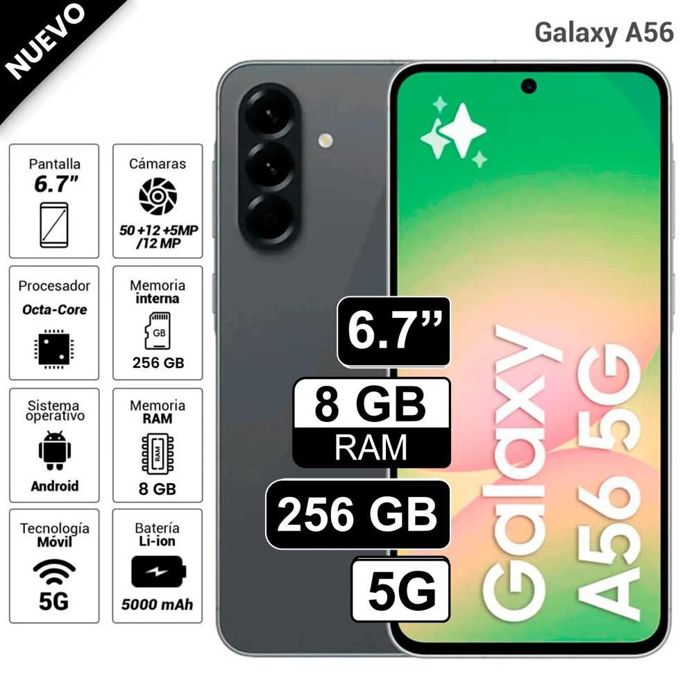 Celular Samsung Galaxy A56 5G 256GB 8GB RAM cámara principal 50MP frontal 12MP 67 negro
