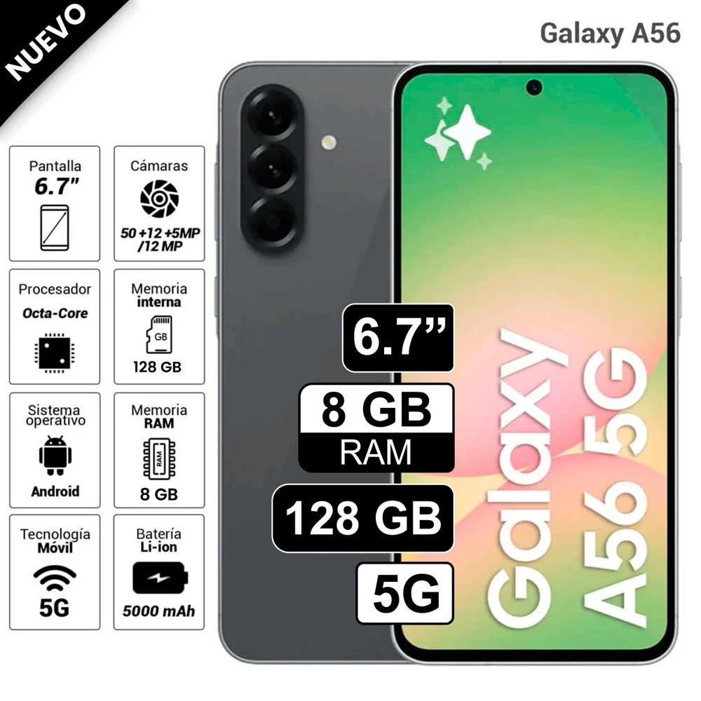 Celular Samsung Galaxy A56 5G 128GB 8GB RAM cámara principal 50MP frontal 12MP 67 Negro