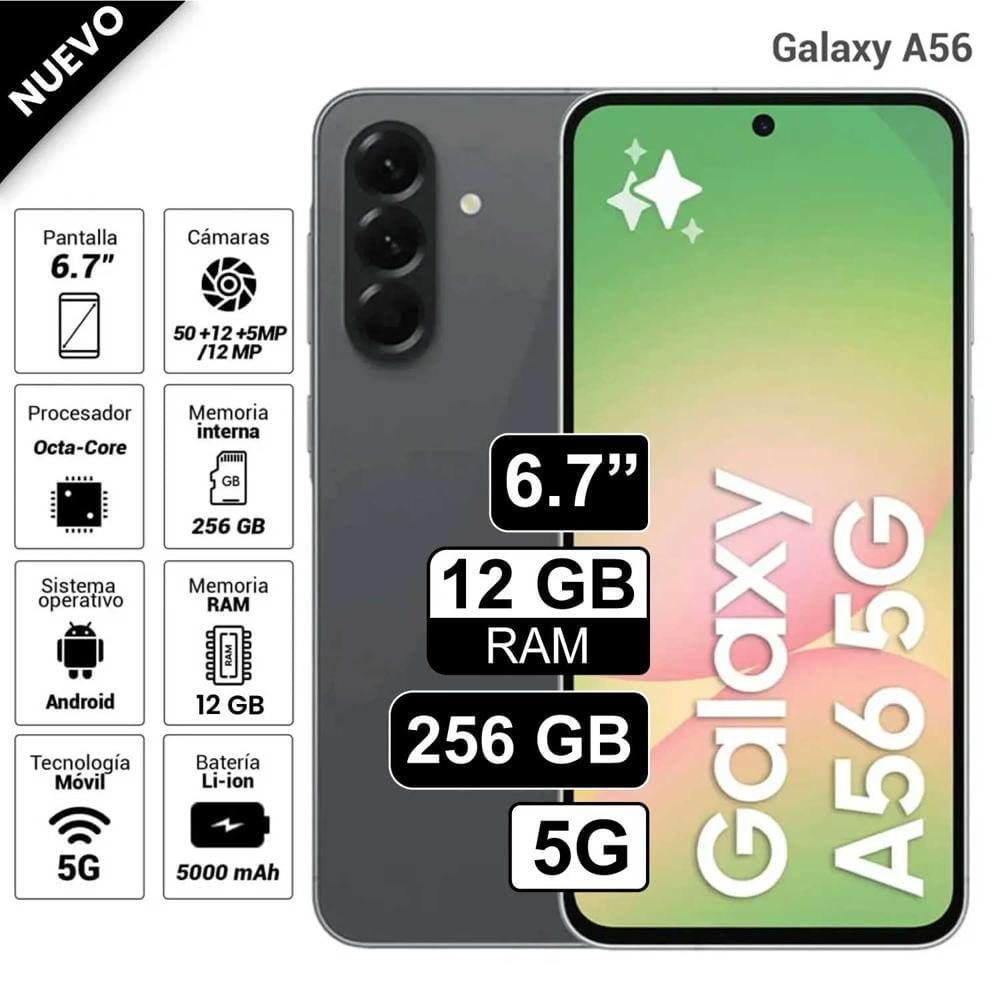 Celular Samsung Galaxy A56 5G 256GB 12GB RAM cámara principal 50MP frontal 12MP 67 negro