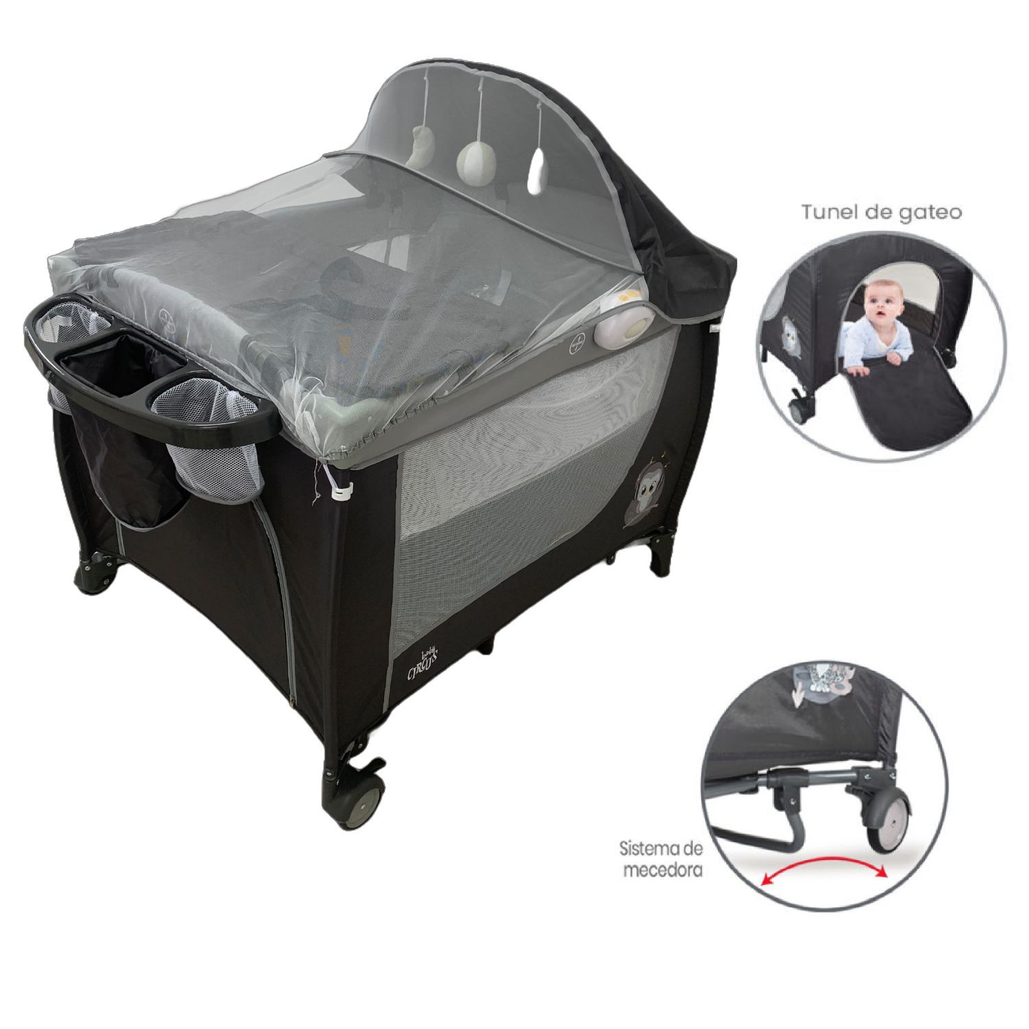 Cuna Corral Para Bebé Circus Gris