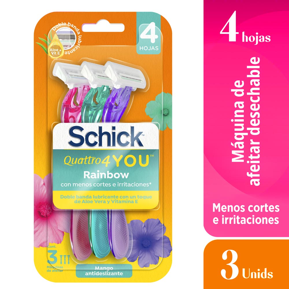 Maquina de Afeitar SCHICK Quattro You Rainbow Paquete 3un