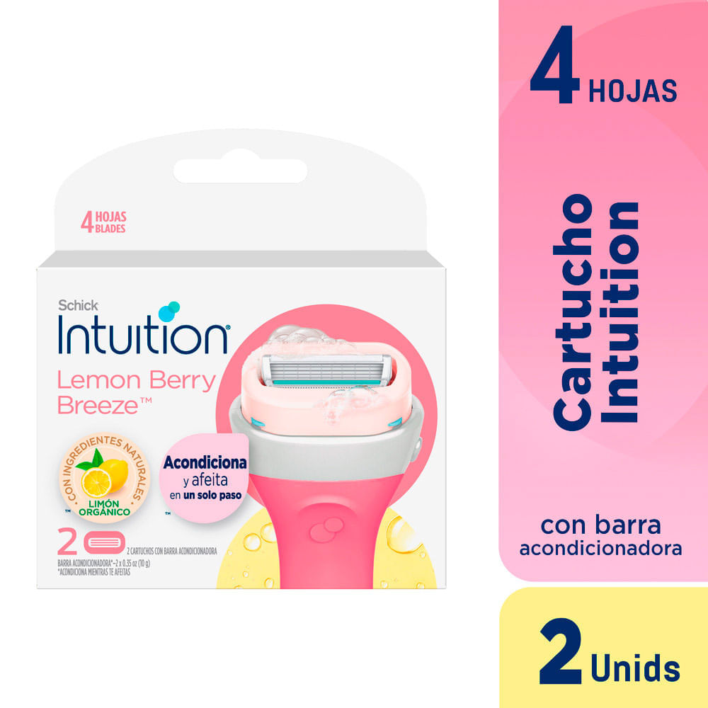 Cartuchos Intuition SCHICK 4 Hojas con Barra Acondicionadora Caja 2un