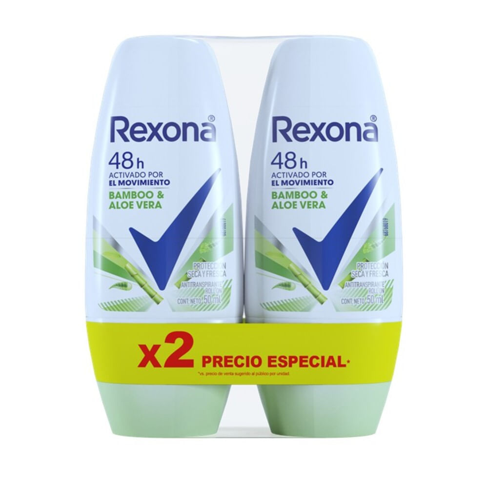 Desodorante para Hombre en Roll On REXONA Woman Bamboo Frasco 2un x 50ml