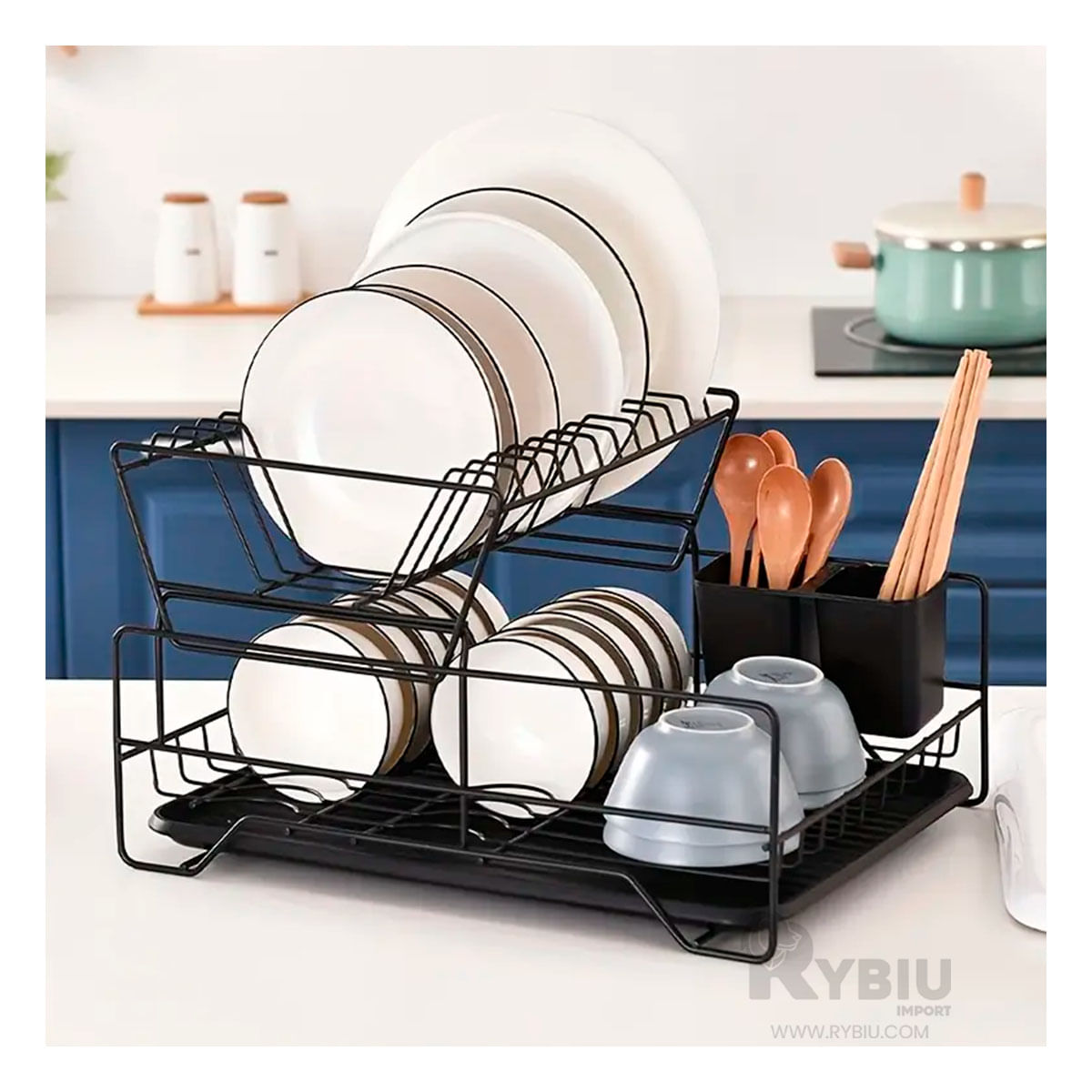 Escurridor Resistente con Bandeja en Color Negro Y+Agendita