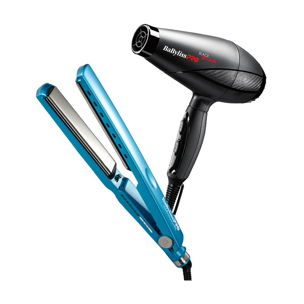 Combo BabylissPRO Alisadora Nano Titanium XL BNT9091TXLPE y Secador Black Star B6200PE