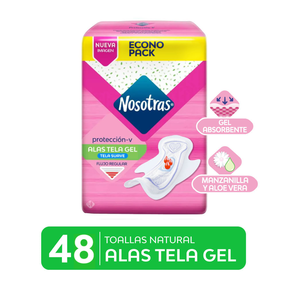 Toallas Higiénicas NOSOTRAS Natural Alas Gel Paquete 48un