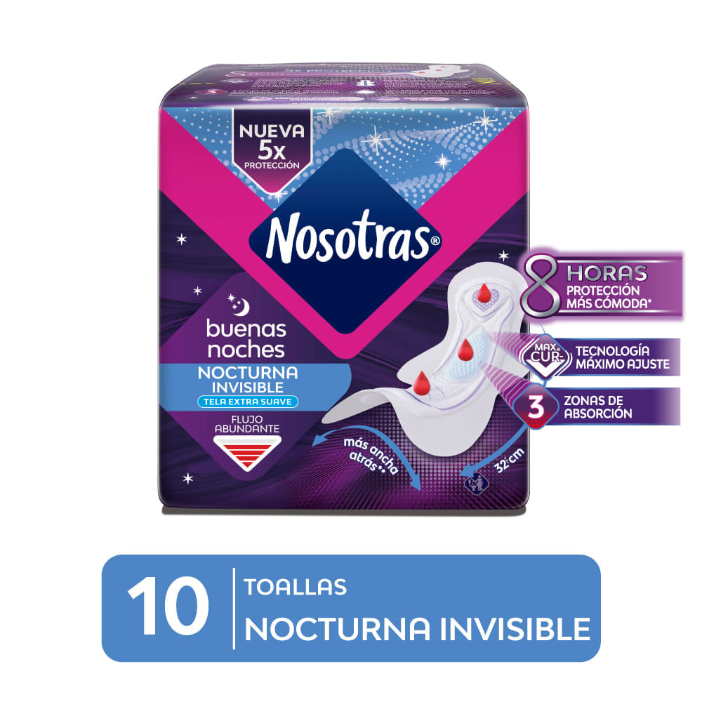 Toallas Higiénicas NOSOTRAS Buenas Noches Invisible Paquete 10un