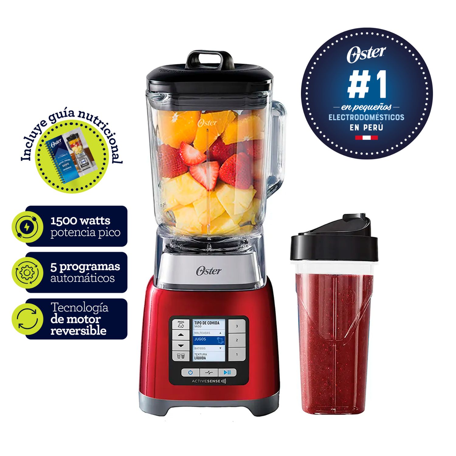 Licuadora Oster Active Sense 2L BLSTTDGRBG 3Vel Roja