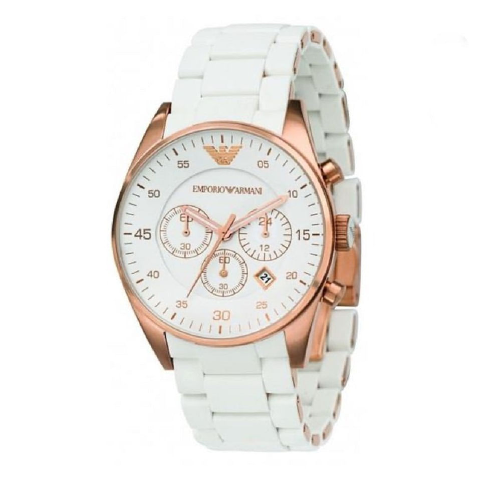 RELOJ EMPORIO ARMANI CERAMICA SILICONA Y ACERO BLANCO