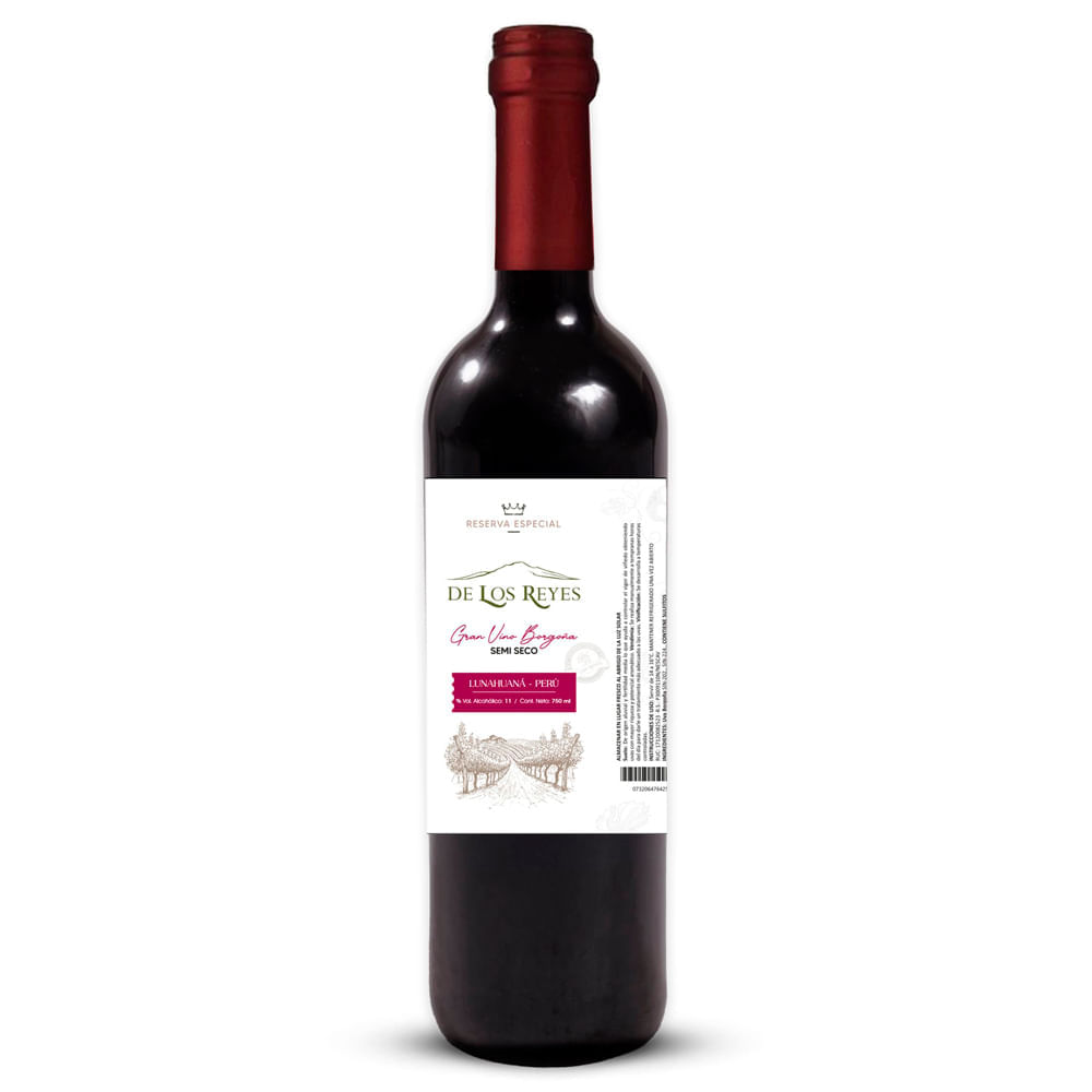 Vino Tinto DE LOS REYES Borgoña Semi Seco Botella 750ml