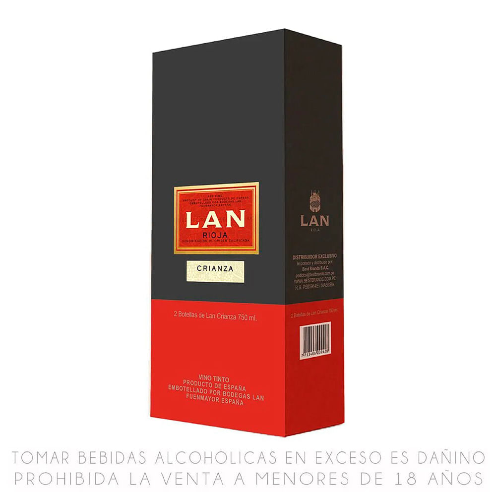 Vino Tinto LAN Tempranillo Crianza Pack 2un Botella 750ml