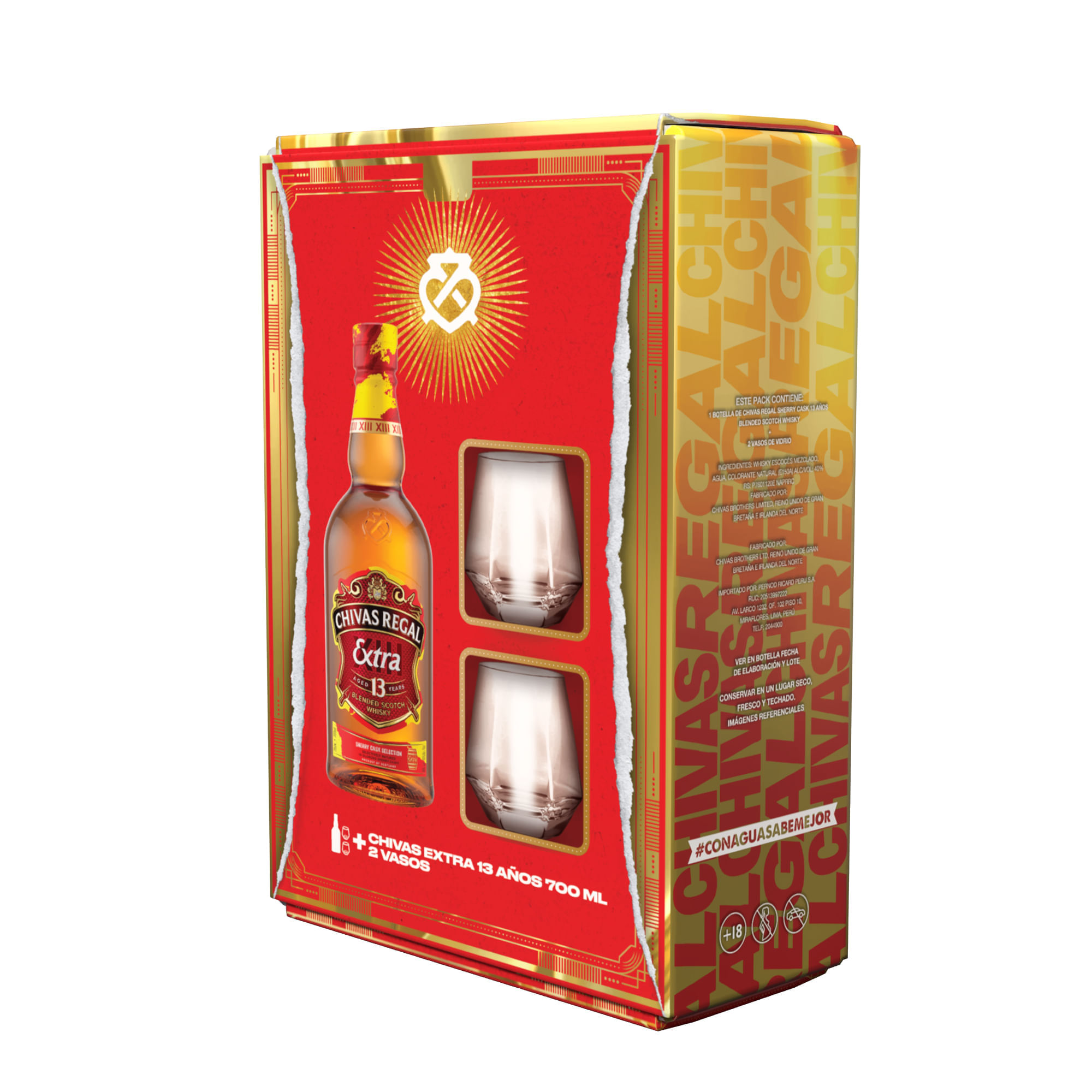 Whisky CHIVAS REGAL Extra 13 Botella 700ml + 2 Vasos