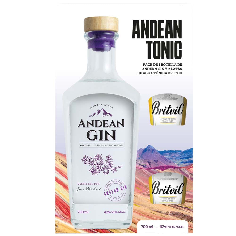 Pack Vodka ANDEAN Botella 700ml + Ginger Ale BRITVIC Lata 150ml Paquete 2un